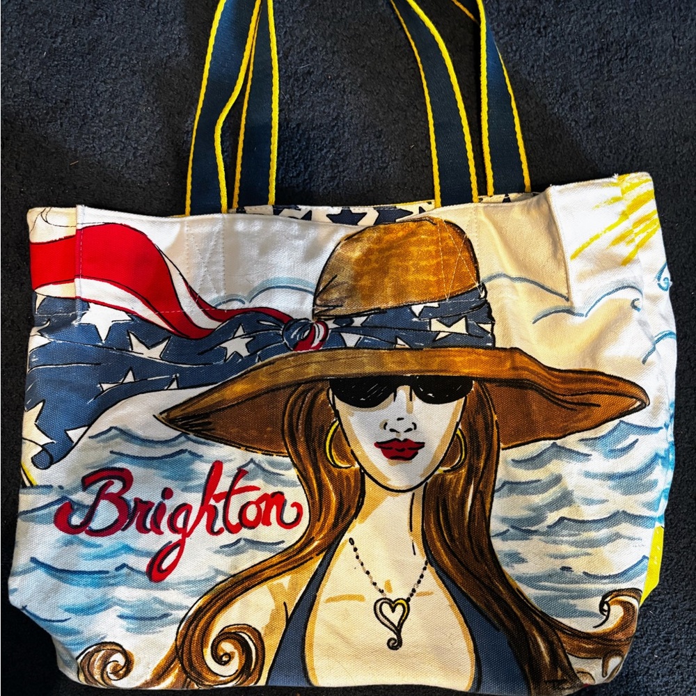 Brighton Canvas Tote Bag Chic Ahoy Nautical Theme Bag Shoulder Hand Painted - Picture 15 of 16